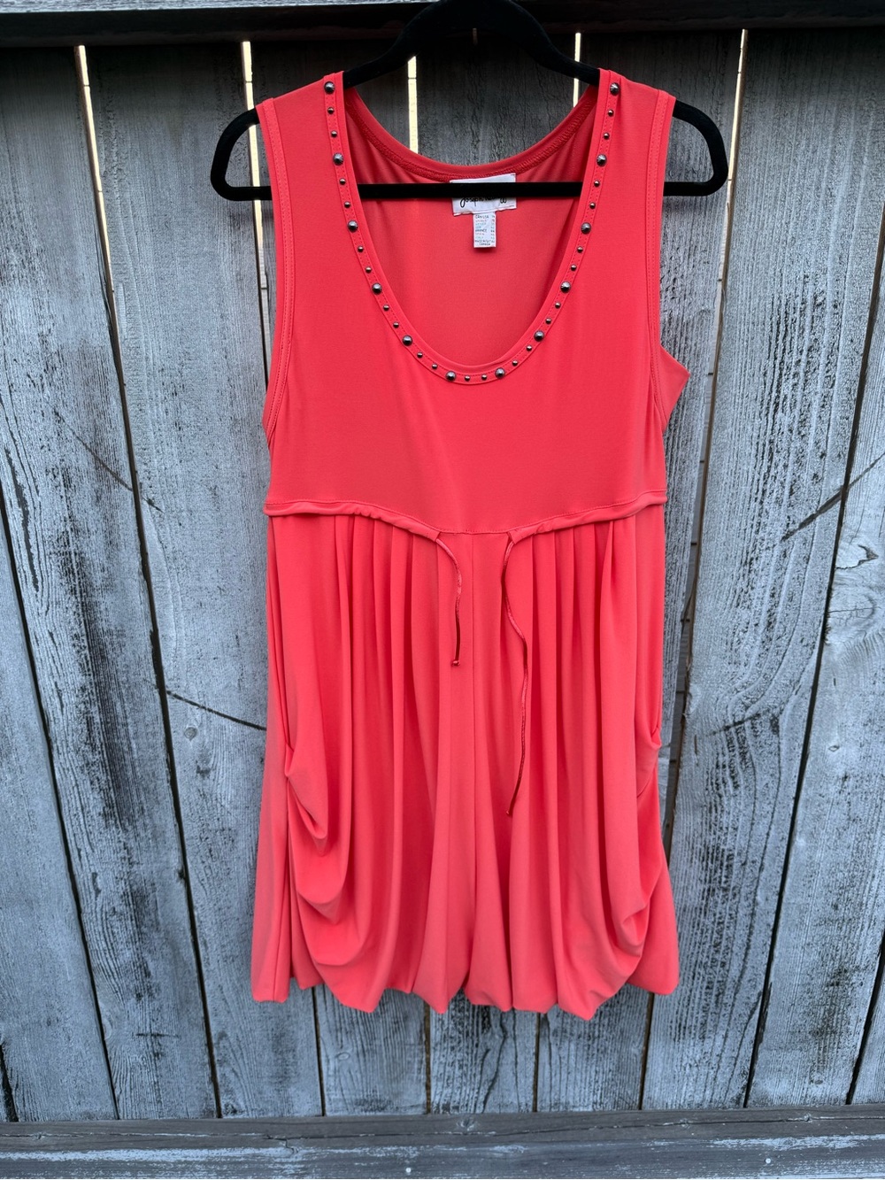 Joseph Ribkoff Coral Sleeveless Bubble Dress with Studded Neckline